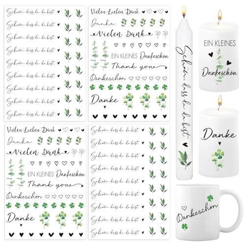 BETESSIN 4x Kerzen Tattoos Folie Kerzentattoo Danke Kerzenfolie Schön, dass du da bist Sprüche Sticker Bunte Kerzensprüche Kerzensticker für Stabkerzen Kleine Kerzen Tasse DIY Geschenk