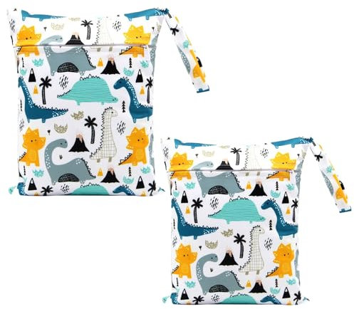 JTMKYO 2 Pieces Diaper Storage Bag, Dinosaur Printed Diaper Bag, Waterproof Storage Bag, On-The-Go Eco Bag, Single Zipper Diaper Bag, Washable Storage Bag