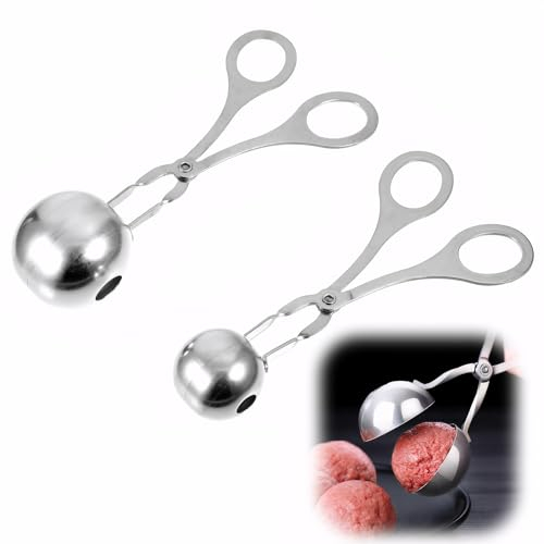 2 Stück Fleisch Baller Löffel Edelstahl Fleischbällchen Clip Mold Eiszangen Frikadellen Form Küchenwerkzeug für Cake Pop Eiszange Keksteigschaufel