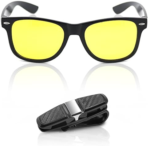 DAJOOEE Blendfreie Nachtfahrbrille für Männer und Frauen, Nachtsichtbrille mit Auto-Sonnenbrillenhalter zum Fahren bei Nacht, gelb
