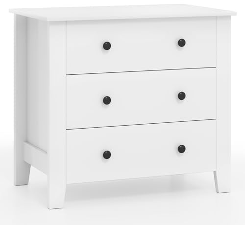 COSTWAY Wooden Chest of Drawers, 3-Drawer Dresser Storage Cabinet, Modern Freestanding Chest Cupboard Organiser Unit for Bedroom, Living Room, Closet and Hallway, 72x45x65cm (White)