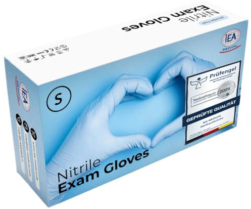 IEA Medical Nitrilhandschuhe S Blau 100 Stück, Einweghandschuhe, Reißfest, Untersuchungshandschuhe, Latexfreie Handschuhe, Einmalhandschuhe