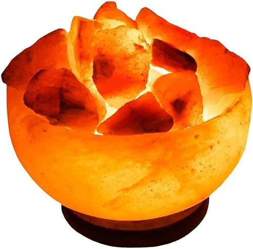 Himalayan Natural Pink Salt Bowl Lamp Made of 100% Authentic Wooden Base Crystal Rock Salt of Fine Quality Shape Bowl Pure Crystal Fire Bowl Lamp Pack of 2