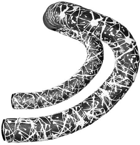 Supacaz Stangenband - Länge 2200mm - Super Sticky Kush - Splat - Weiß + Ano Black Plugs