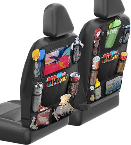 TNSLAND Organisateur Voiture Enfant Protege Dossier Voiture de Voiture - en Tissu Oxford - Imperméable Tablette Voiture Siege Arriere 2 Pcs Protege Siege Voiture Enfant Organisateur de Voiture Noir