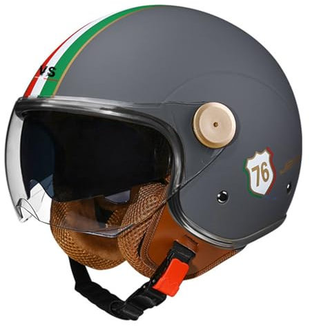 Casque Jet Moto Vintage avec Visière Casque Mobylette Homologué ECE Rétro Demi Casque Moto Vélo Scooter Chopper pour Adultes Homme Et Femme 17,XL