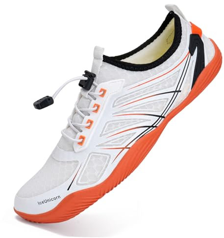 IceUnicorn Unisex Water Shoes, Men's Summer Beach Aqua Shoes, White Orange, 9.5 UK