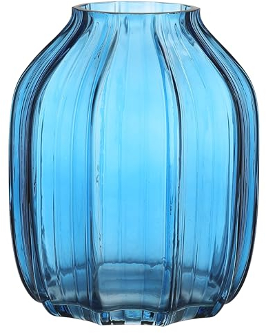 JAKY Global Elegant Blue Glass Vase H20cm Large Tall Table Centerpiece for Home or Office Decor Stunning Glass Vase for Flowers Perfect for Farmhouse(Blue 20cm)