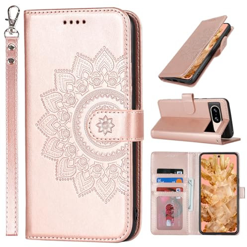 ELTEKER Etui Coque pour Google Pixel 8 5G Protection Housse en Cuir PU Pochette Rabat Clapet Case Porte Carte Magnétique, Pixel 8 Etui Portefeuille - Or Rose