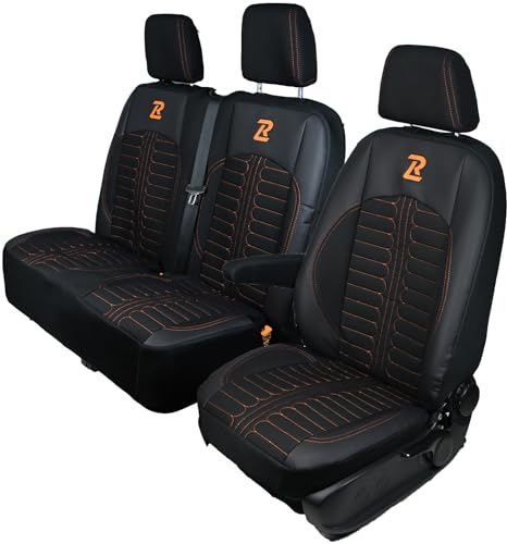 LUCARO Sitzbezüge Auto für Mercedes Sprinter 3 ab 2018 - Sitzbezügesets 1+2 - Auto Sitzbezüge Schwarz orange - Mercedes Sprinter Sitzbezug - Mercedes Sprinter Sitzbezug
