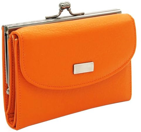 Charmoni - Portefeuille Femme - Porte Monnaie Fermoir clic clac - Porte Carte Crédit - en Cuir De Vachette Véritable (Cuir, Orange)