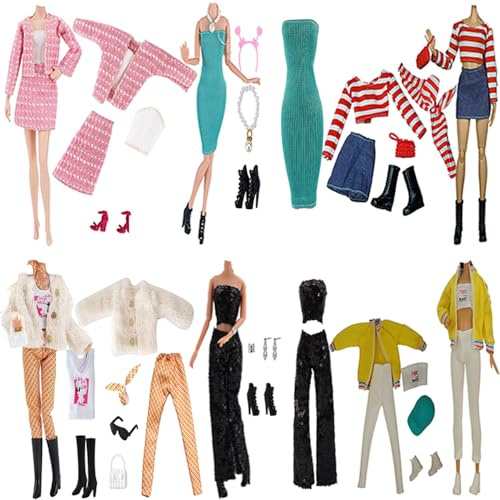 30 Stück Kleidung und Accessoires für 29 cm große Puppen, einschließlich 1 Outfit mit Stirnband, Koffer, 4 Kleider, 6 Oberteile, 6 Hosen oder Röcke, 10 Paar Schuhe