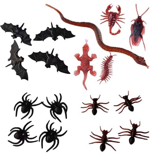 KARELLS 50 Stück Realistische Bugs Kunststoff Fake Bug Streich Requisiten Insekten，kakerlaken spinne Skorpione und Tausendfüßler Schlange Spielzeug，Prank Scherzartikel für Halloween Dekoration