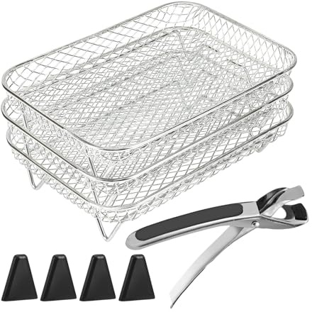 Air Fryer Set - Rectangular Air Fryer Grill Stainless Steel | Air Fryer Grill for Ninja, 3 Layers