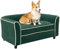 PawHut Stilvolles Hundesofa für kleine und mittelgroße Hunde mit Kissen, Hundesofa aus Stoff mit Samteffekt und Holz, 79x56x35 cm, dunkelgrün
