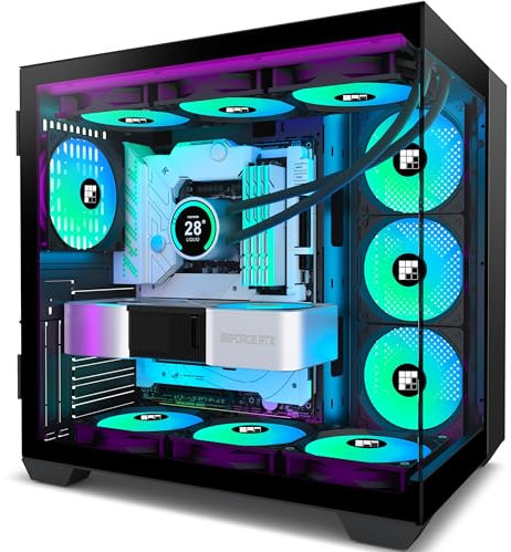 FOIFKIN F600 PC Case - Pre-Installed 6 PWM ARGB Fan, ATX Mid-Tower Gaming PC Case, 270° Panoramic Glass with Type-C (Black, F600)