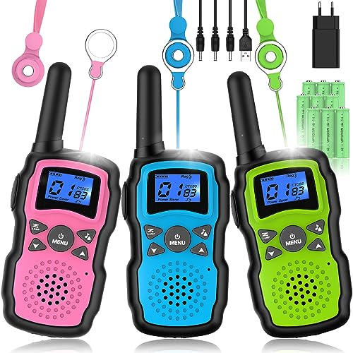 Wishouse Walkie Talkie Kinder 3er Set, Funkgeräte Erwachsene Große Reichweite USB Aufladbar mit Akku, Camping Spielzeug, Weihnachten Geburtstagsgeschenk Mädchen Junge ab 3 4 5 6 7 8 9 10 11 12 Jahre