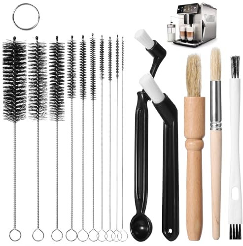 KIKIGOAL 15 PCS Coffee Cleaning Brush Set,Espresso Machine Cleaner brush,Coffee Grinder Bristle Cleaning Brush with Thin Pipe Brush,Bottle Teapot Nozzle Brush