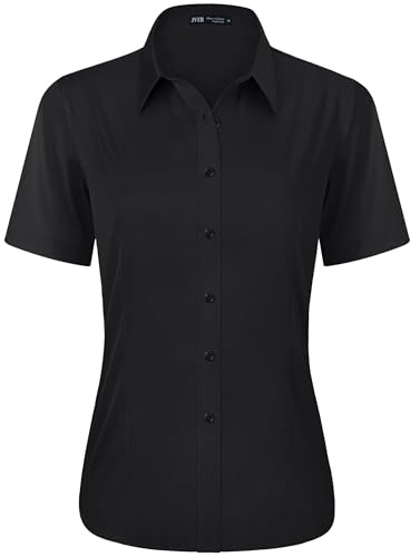 J.VER Womens Short Sleeve Blouse Dress Shirts Stretch Fitted Formal Button Down Shirts Business Work Blouse Summer Casual Tops for Ladies