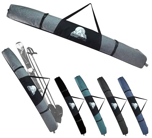 Rawstyle Skitasche Skisack für Ski Erwachsene Skistöcke 160cm oder 180cm wasserdicht Skibag Skicover Skiaufbewahrung Wintersport Modell 3 (meliert grau, 180cm)