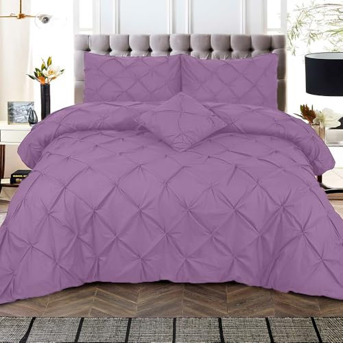 Q&H single Duvet Cover Set Pillow Pair Cases - Soft Polyester Microfiber Breathable & Washable Comforter Sets - Ultra Soft Comfy Quilt Cover Pintuck Design (Lilac, Single 135x200cm)