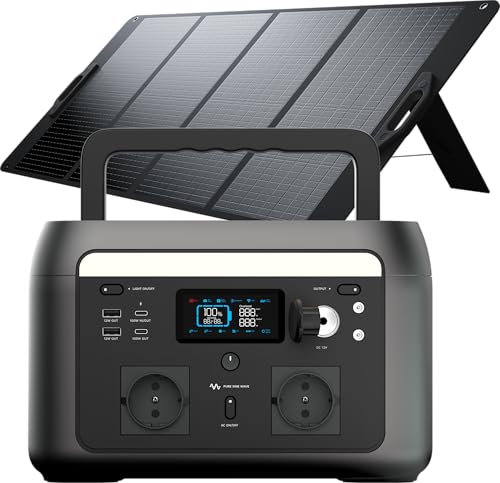 Minceur Xtorm Generateur Electrique Portable avec Panneau Solaire 200 W- Batterie LiFePO4 512Wh, Charge Rapide en 1,5 Heures, 2X Sorties AC (600W, Peak 1000W), Technologie PowerBoost, Station