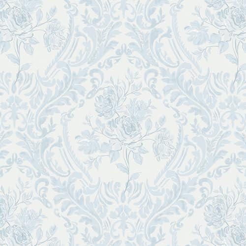 CiCiwind Peel and Stick Wallpaper White Blue Floral Vinyl Wrap 44cm×10m Self Adhesive Contact Paper Stick on Wallpaper Removable Sticky Back Plastic for Living Room Bedroom Kitchen Wall Cabinets Decor