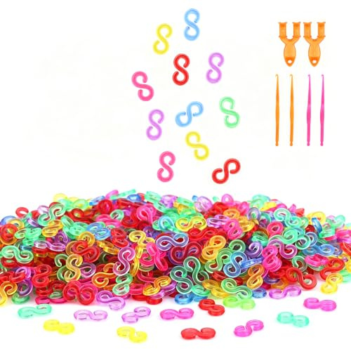 600 Piezas Colores Clips en S, Correas Plástico Conectar,Clips Transparentesr en Forma S,Loom Band Cierres Coloridos Lazos Goma Herramienta Recarga,Clips Colores Cierres