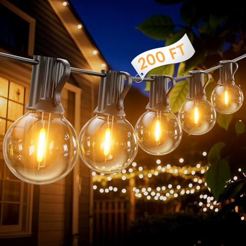 Garden String Lights, 60M/200FT Waterproof Shatterproof Led Festoon Lights, 100+4 Indoor Outdoor Globe Led String Bulbs for Garden, Pergola, Yard, Wedding, Christmas, Backyard, Terrace, Party, Patio