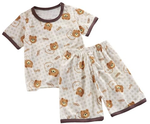 Pigiama Estivo Morbido, Pigiama Estivo per Bambini, Bambina, Ragazzo, Pigiama da Notte, Camicia a Maniche Corte e Pantaloncini, 2 Pezzi Salopette Velluto Bambina