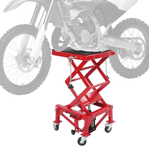 DHQCQL Plataforma elevadora para motocicleta, 200 kg, soporte hidráulico para motocicleta, tijera con activación de pie, plataforma elevadora ajustable de 35 a 87 cm para motocicletas, ATV y quads