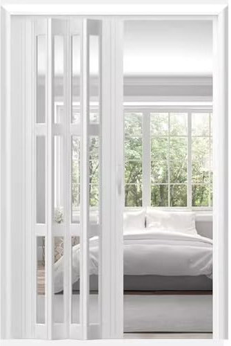 Puerta corrediza de acordeón plisada, PVC y acrílico, puerta plegable para armario y cocina, puerta interior blanca de concertina con asa para dormitorios