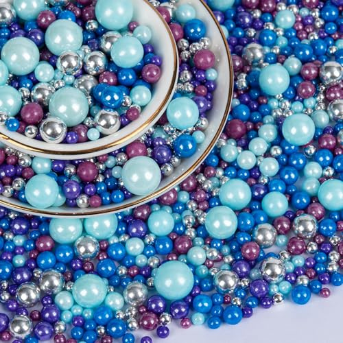 Twisweet Mermaid Pearl Sprinkles, Edible Sugar Pearls for Cake Decorating | Blue, purple and silver sugar pearls for cakes, cupcakes, cookies and ice cream; ideal for mermaid, ocean and birthday themes