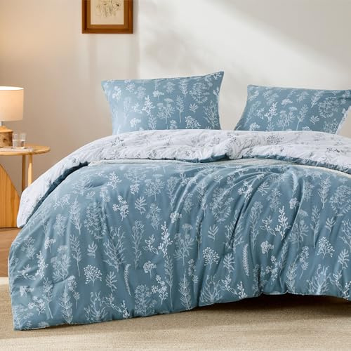 BEDSURE Bettdecken-Set ohne Bezug 135x200 - Bettdecke mit Kissenbezug 80x80 | Ganzjahresdecke mit muster, Waschbare, OEKO-TEX Hautverträglich Allergiegetestet, Weichheit Komfort, Taubenblau