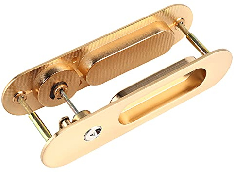 Aumotop Schiebetür-Schlossgriff Im Landhausstil, Diebstahlschutz für Scheunenmöbel aus Holz, Galvanisierte Oberfläche, Geeignet für Links-/rechtshändige Türen (Gold)