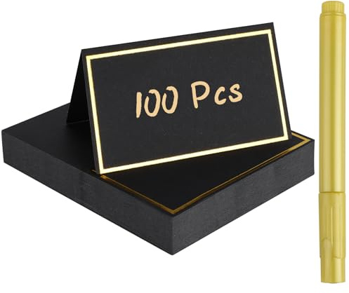 100 Pièces Marque Place, Noir Porte Nom Table Vierges avec 1 Stylo Marqueur, Marque Place Mariage, MarquePlace Anniversaire pour Mariage, Communion, Anniversaire, Festival, Fête, Baptême