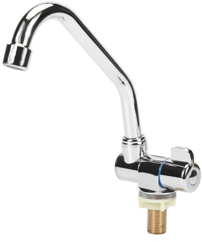 Kivivaka Einhebel-Wasserhahn für Wohnmobile, Kupfer, 360° drehbar, faltbar, Spültischarmatur mit G1/2-Gewinde für Camper, Yachten, Boote, Silber (225 x 175 mm)