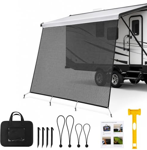 ZLLZPZD Markise Wohnwagen 246x335cm,Sichtschutz Frontseite mit Sonnensegel | Zuverlässiger UV- und Regenschutz, Auto Markise Einfache Montage mit Befestigungsset, Passend für Wohnmobile und Anhänger