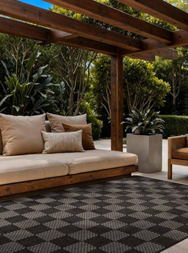 Ted Baker Flachgewebe Teppich Dorothy - Wendeteppich Outdoor geeignet, Pflegeleichter Wohnzimmerteppich, Modern, Kariert Muster für Wohnzimmer, Terrasse, Esszimmer, Balkon - Schwarz Weiß, 120x170 cm