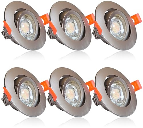 Maxkomfort 6er Set LED Einbaustrahler 230V Ultraflach, 3 Lichtfarben - 3000K/4000K/6500K, 5W Leuchtmittel austauschbar, Deckenspots IP20 silber, Einbauspots Ø85mm