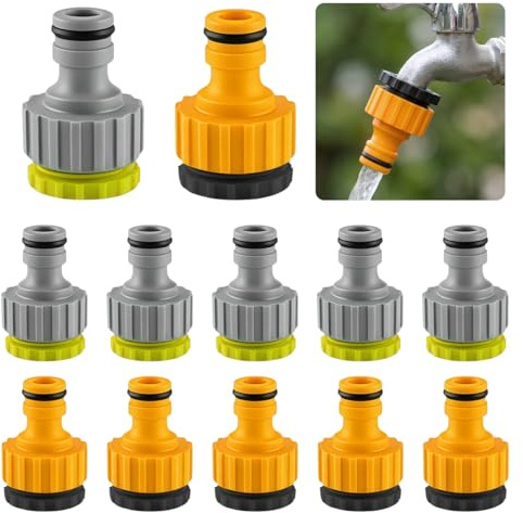 12 Pièces 2-en-1 Raccord de Robinet, Adaptateur Robinet Tuyau Arrosage | Tuyaux d'Arrosage Adaptateurs 1/2 et 3/4, Adaptateurs de Raccord du Tuyau en Plastique pour Eau, Orange, Verte