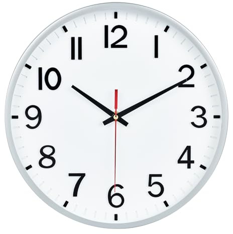 20 cm Lautlos Wanduhr Ohne Tickgeräusche, Moderne Batteriebetriebene Uhr | für Zuhause,Wohnzimmer, Schlafzimmer, Küche,Büro, Wanddekoration (Silber weiß,20CM)