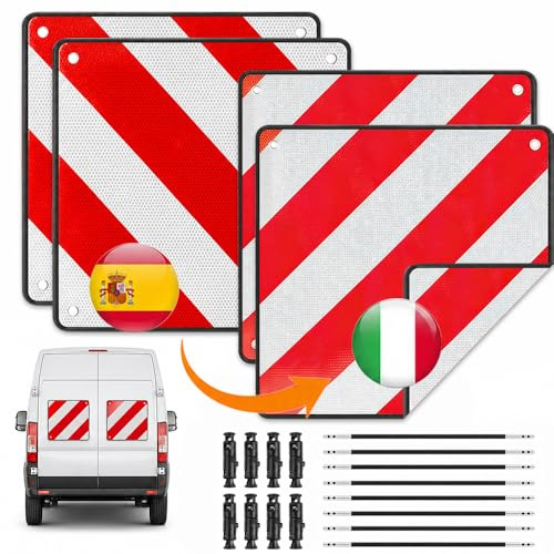 Warntafel Fahrradträger, ZMCVOE 2 in 1 Warntafel Italien Spanien, Warnschild Fahrradträger, Reflektierend Warnschild Rot Weiß für Fahrradträger, Heckanhänger, Wohnwagen (50 * 50cm) (2 Stück)