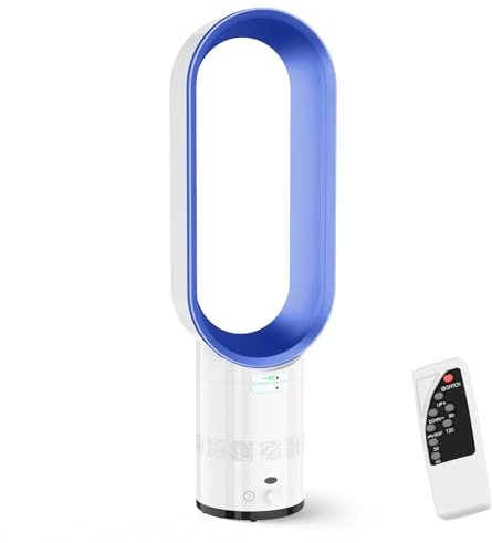 PEAMOO Bladeless Tower Fan with Air Purifier, 65cm Quiet Tower Fan for Bedroom, Fans & Cooling, 80° Oscillation with Remote, 120Min Timer, Bladeless Fans for Bedroom Home Office (blue)