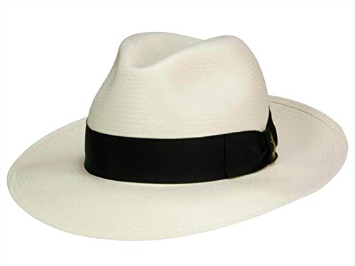 Borsalino Classico Fedora à Bord Large en Paille Panama, Blanc/Noir (712-3), 58