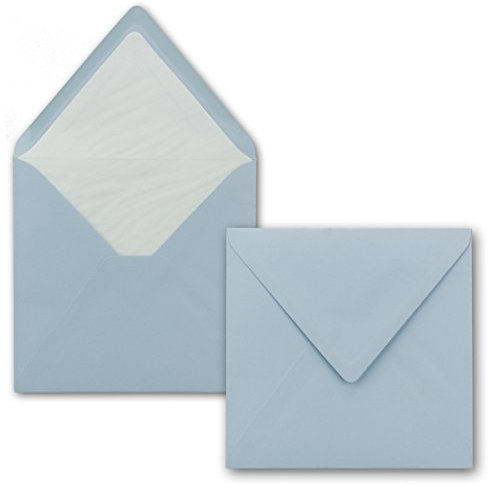 100x Briefumschläge Quadratisch 16 x 16 cm in Hellblau (Blau)- Umschläge mit weißem Seidenfutter - Kuverts ohne Fenster & mit Nassklebung - Für Einladungskarten zu Hochzeit und Geburtstag