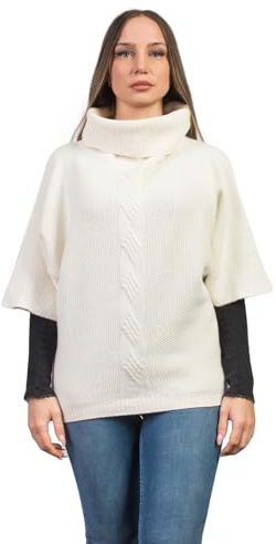 Dalle Piane Cashmere Damen Poncho mit Ärmeln Kaschmir-Woll-Mix | Umhang mit Zopfmuster für Herbst, Winter und Reisen, Länge 58 cm, Einheitsgröße, Geschenk für Sie, Made in Italy