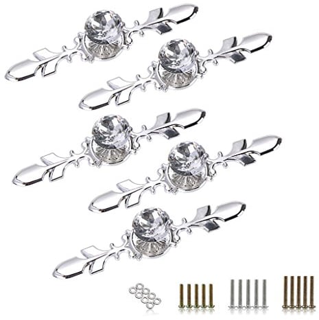 BTSKY EM0048 5 Pack Crystal Drawer Knobs with Silver Plate - Diamond Shape Cabinet Cupboard Wardrobe Drawer Pull Handle Furniture Knobs with Screws (120MM)