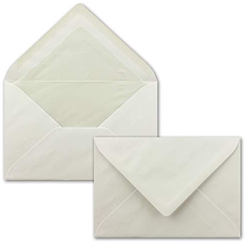 100x Briefumschläge, creme mit Seidenfutter DIN C6-11,4 x 16,2 cm - mit Nassklebung, weiß 80 Gramm pro m², klassische spitze Klappe