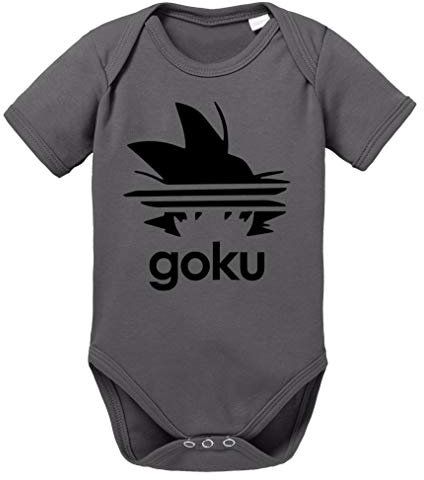 Adi Goku Dragon Son Baby Ball Strampler Bio Baumwolle Body Jungen & Mädchen 0-12 Monate, Größe:68/4-6 Monate, Farbe:Dunkel Grau